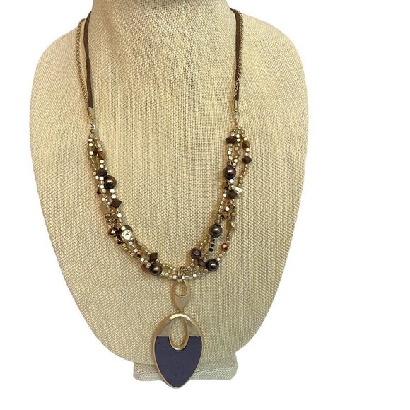 CHICO'S Necklace Brown Gold Tone Multi Strand 28" - Picture 1 of 8